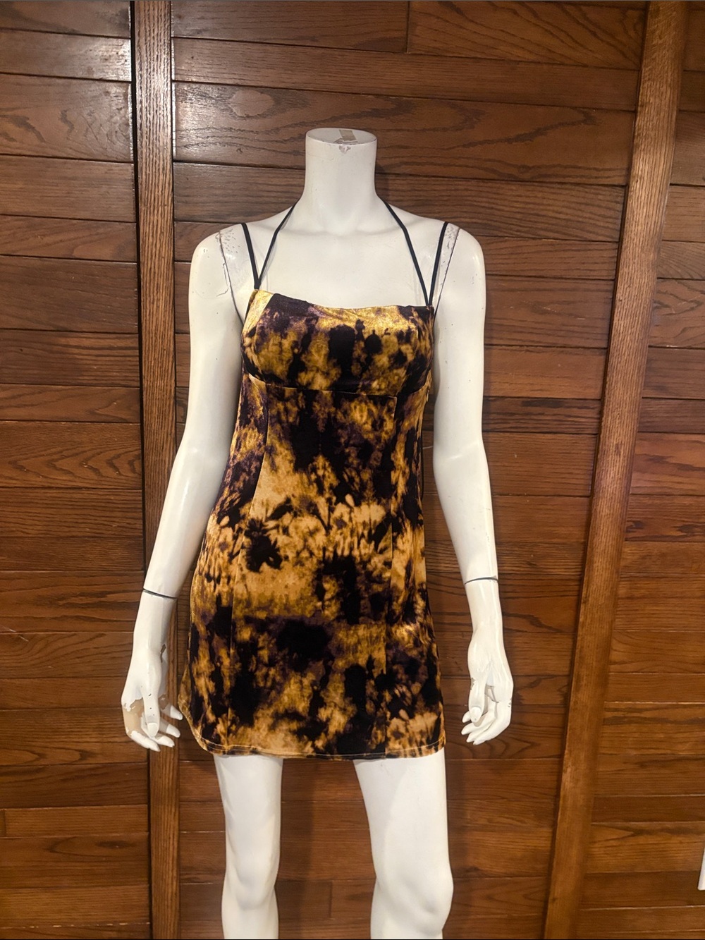 Urban Outfitters Black and Gold Tie-Dye Slip Mini Dress